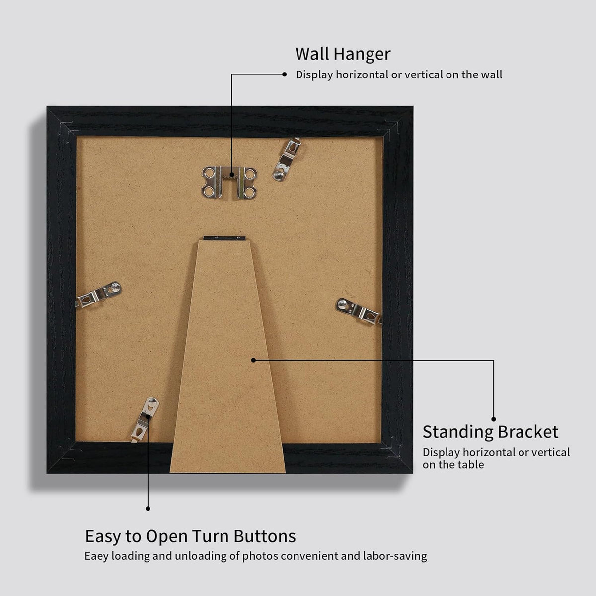 8x8 Picture Frames Set of 4 with High Definition Real Glass, Black Frames Display 6x6 Picture with