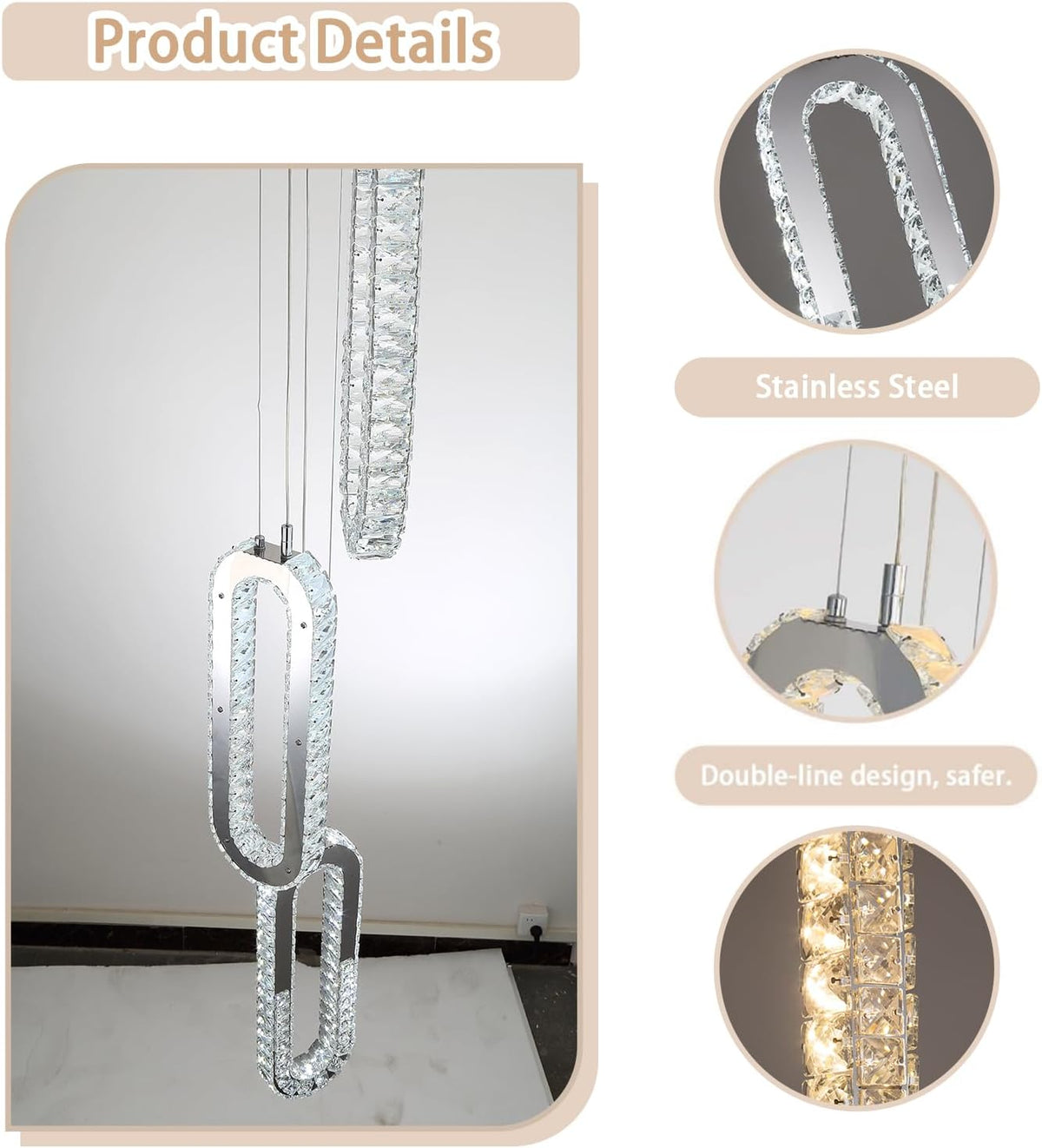 8 Rings Crystal Chandelier,H 118" Modern Silver Pendant Light Luxury Foyer Lighting Fixture High