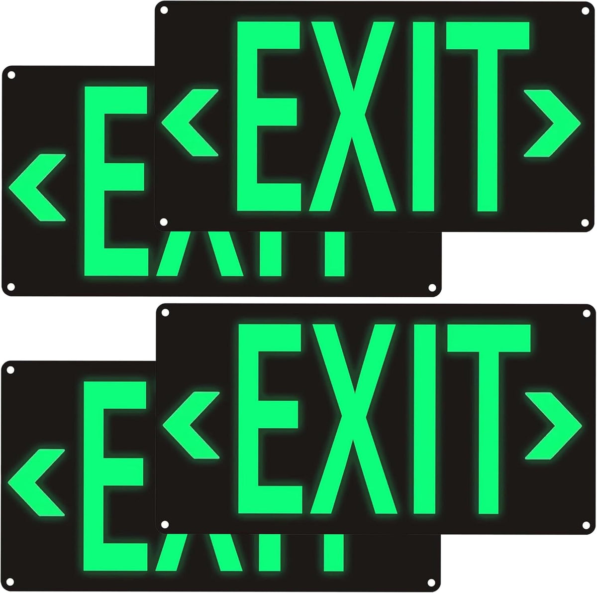 Photoluminescent Exit Sign Black, 14.25"x 7.5" Glow In The Dark Exit Signs Aluminum with 8pcs