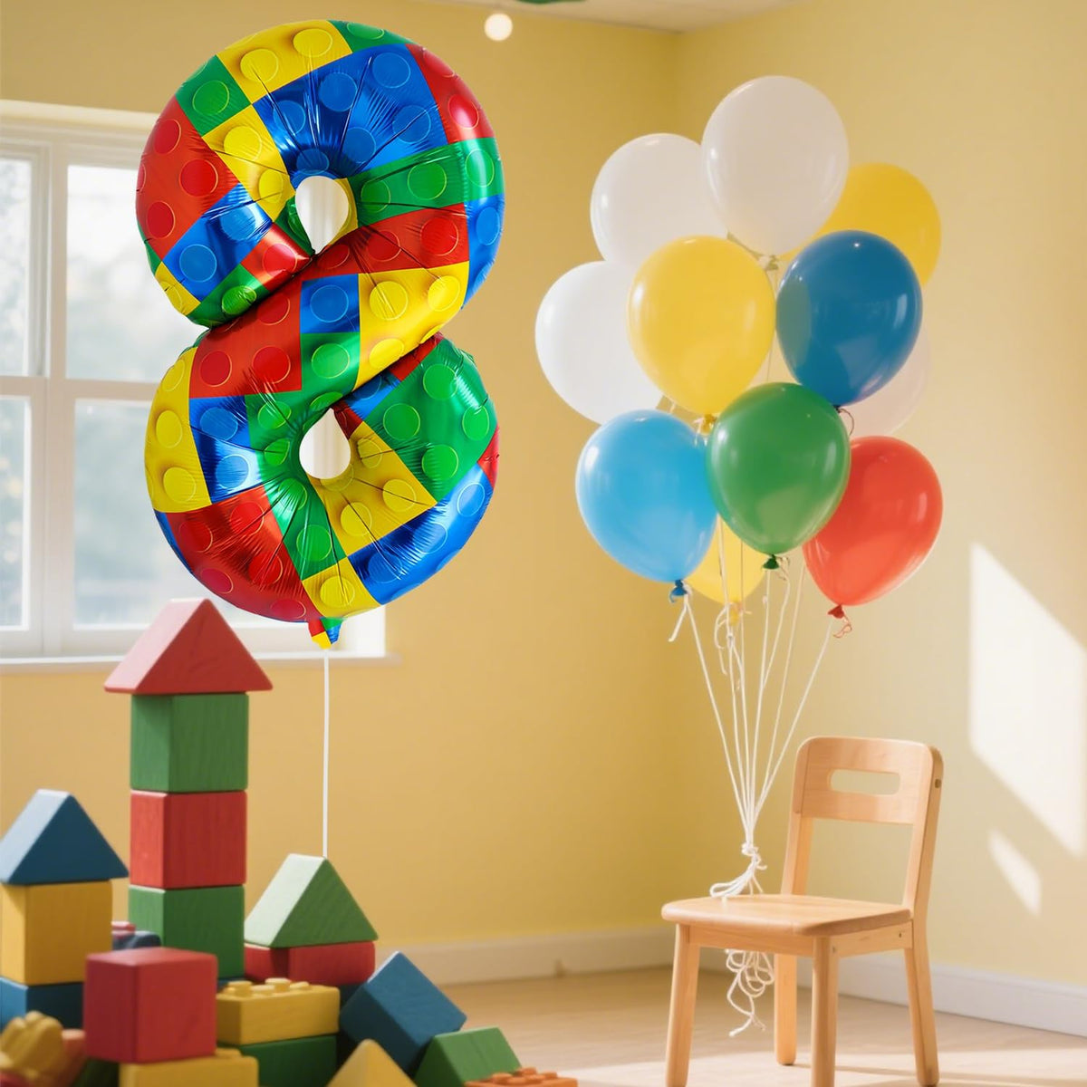 32 Inch Stackable Block Number Balloon – Colorful Brick Building Themed Big Helium Digits for Kids