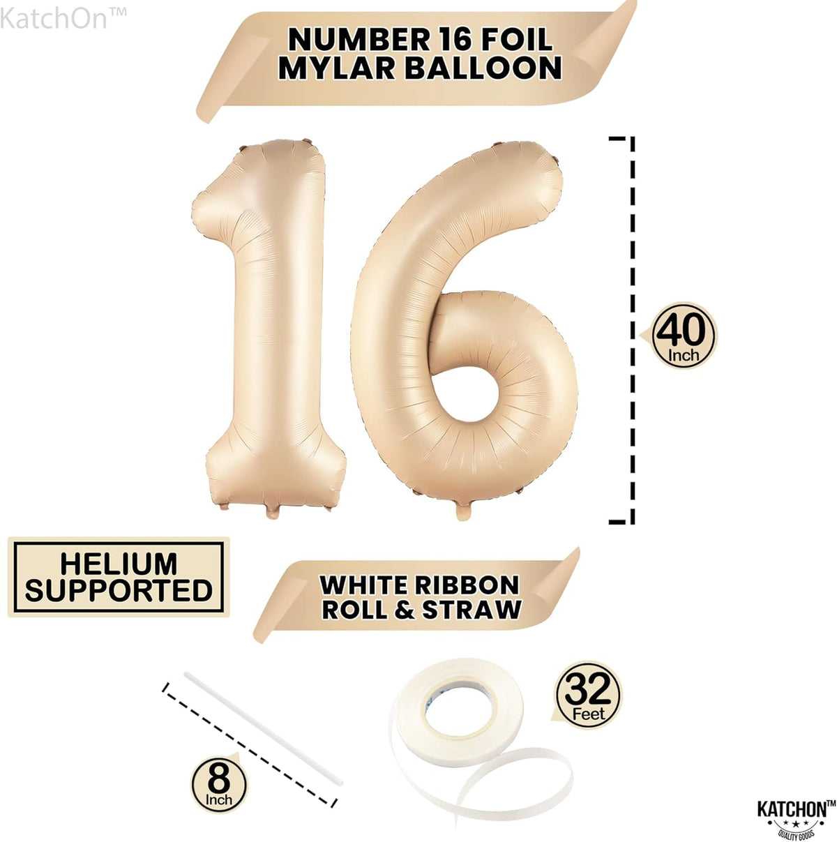 KatchOn, Giant Caramel 16 Balloon Numbers - 40 Inch | Sweet 16 Party Decorations | 16th Birthday