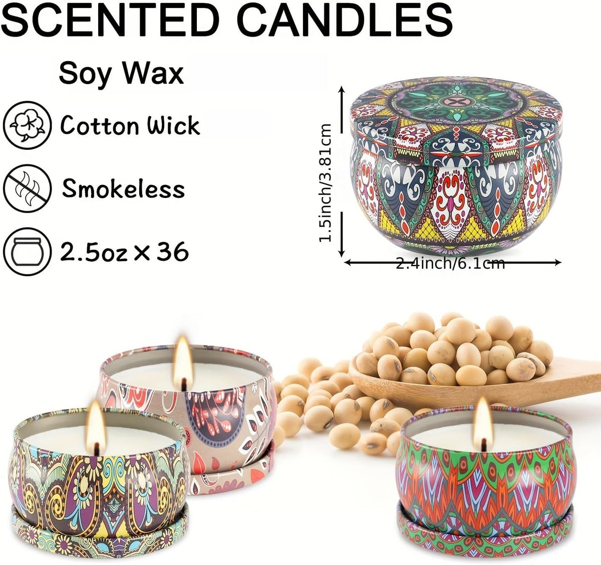 Scented Candles Gifts Set of 36 – 2.5oz Aromatherapy Travel Tin Candles, Relaxing Fragrances for