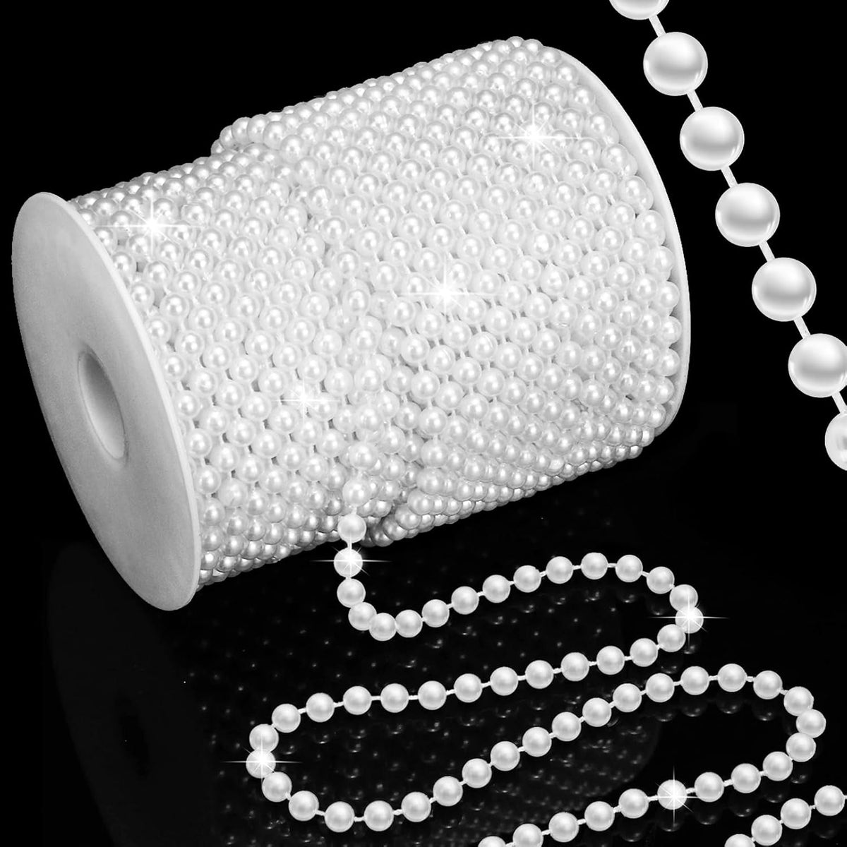 99 Feet 6mm Pearl Strings Garland for Crafts, Artificial Pearl Beaded Trim Chain Roll Strands for
