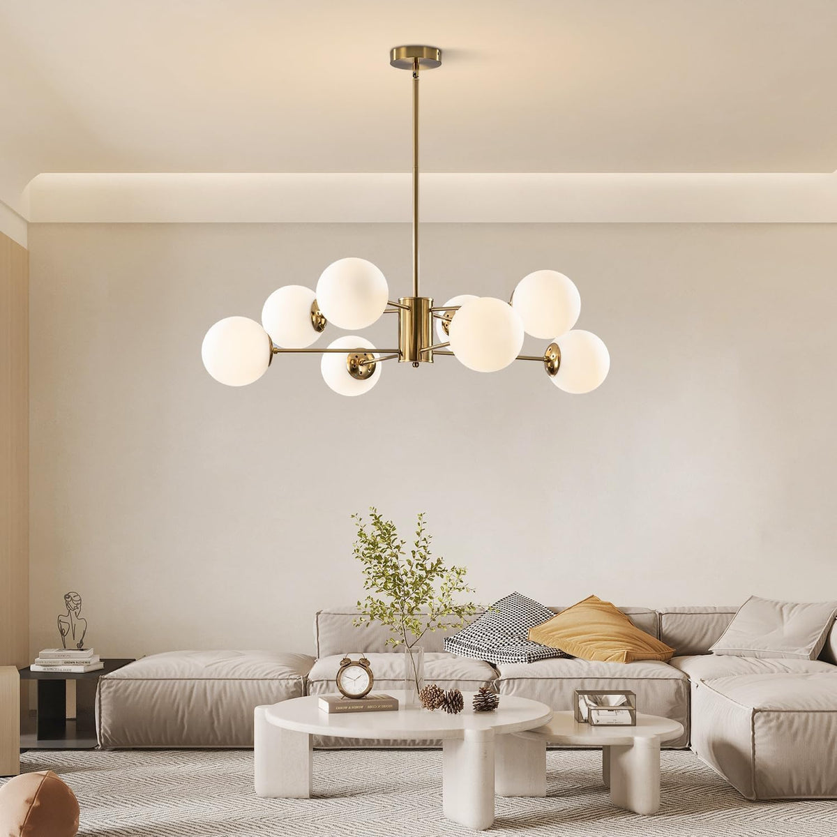 KCO Lighting 8-Light Glass Sputnik Chandelier Light Modern Gold Chandeliers Pendant Light Fixture
