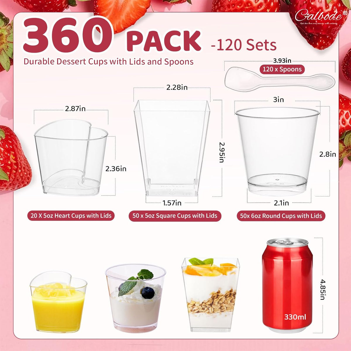 360 Pack 5oz 6oz Dessert Cups with Lids and Spoons, 3 Styles Clear Plastic Appetizer Cups for