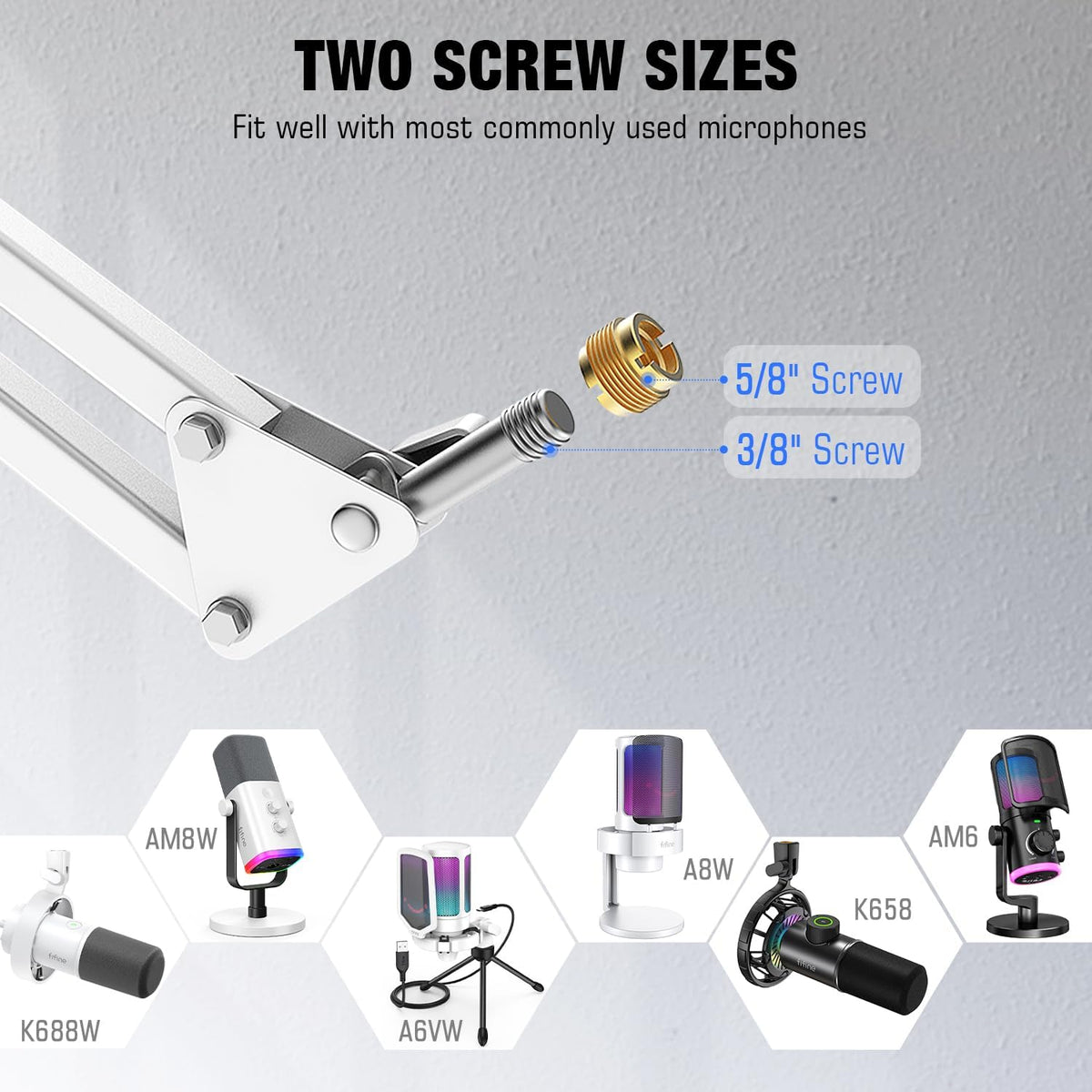 FIFINE Microphone Boom Arm, Suspension Mic Arm Stand with Mount Clamp, Metal Scissor Mic Stand with