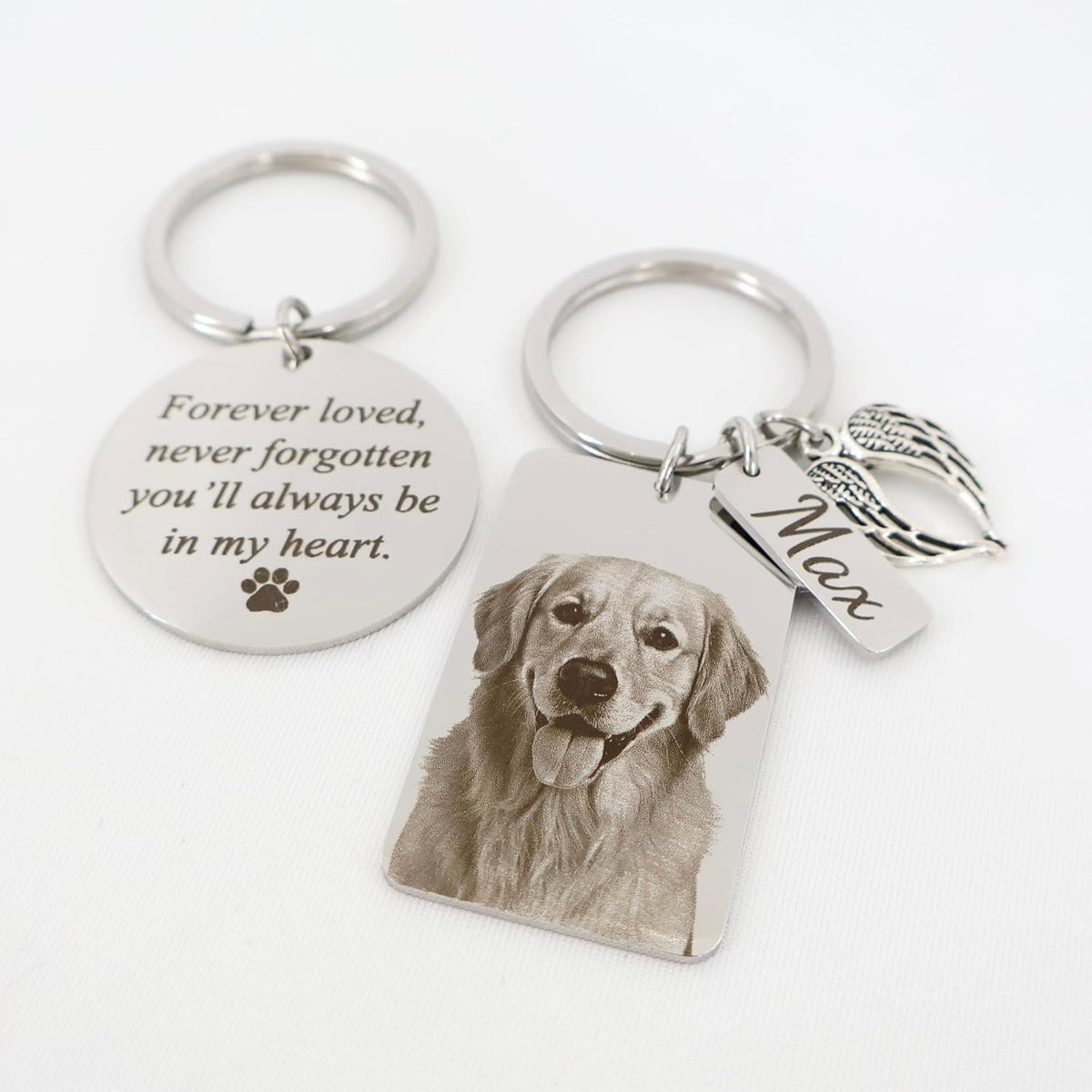 Custom Pet Portrait Keychain – Personalized Photo Engraved Keychain with Optional Back Text