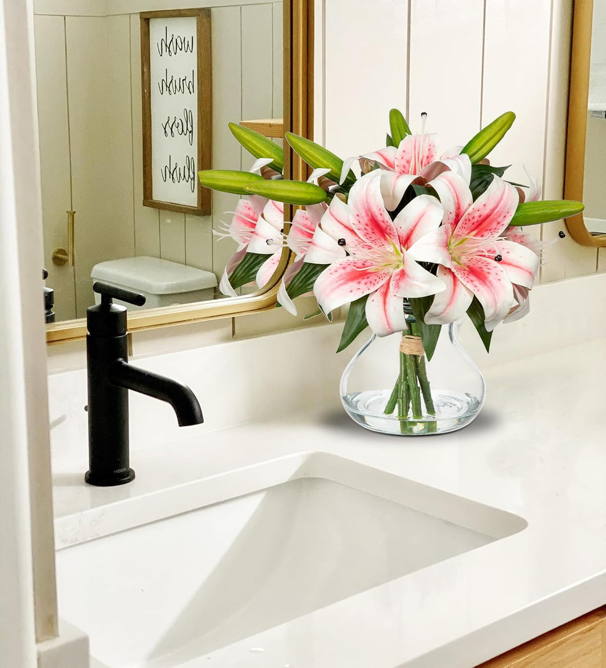 Artificial Flowers Tiger Lily Real Touch with Vase Easter Lily Pink Lilies Silk Faux Flowers