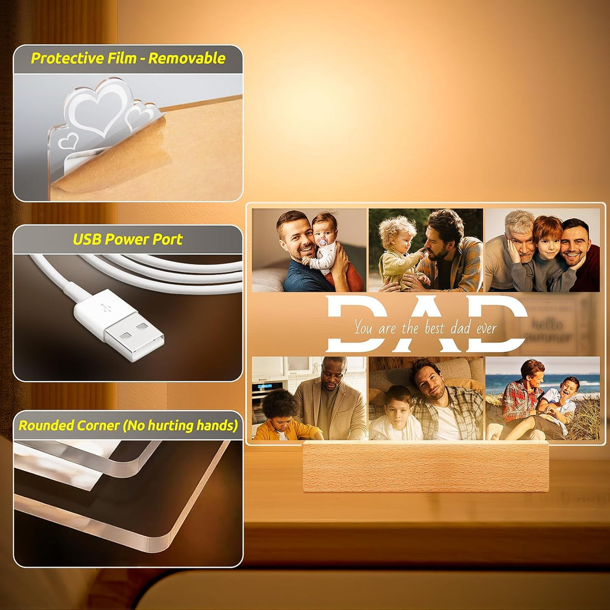 Personalized Gifts for Dad from Daughter Son, Custom Picture Frames with Photos, Customized Photo