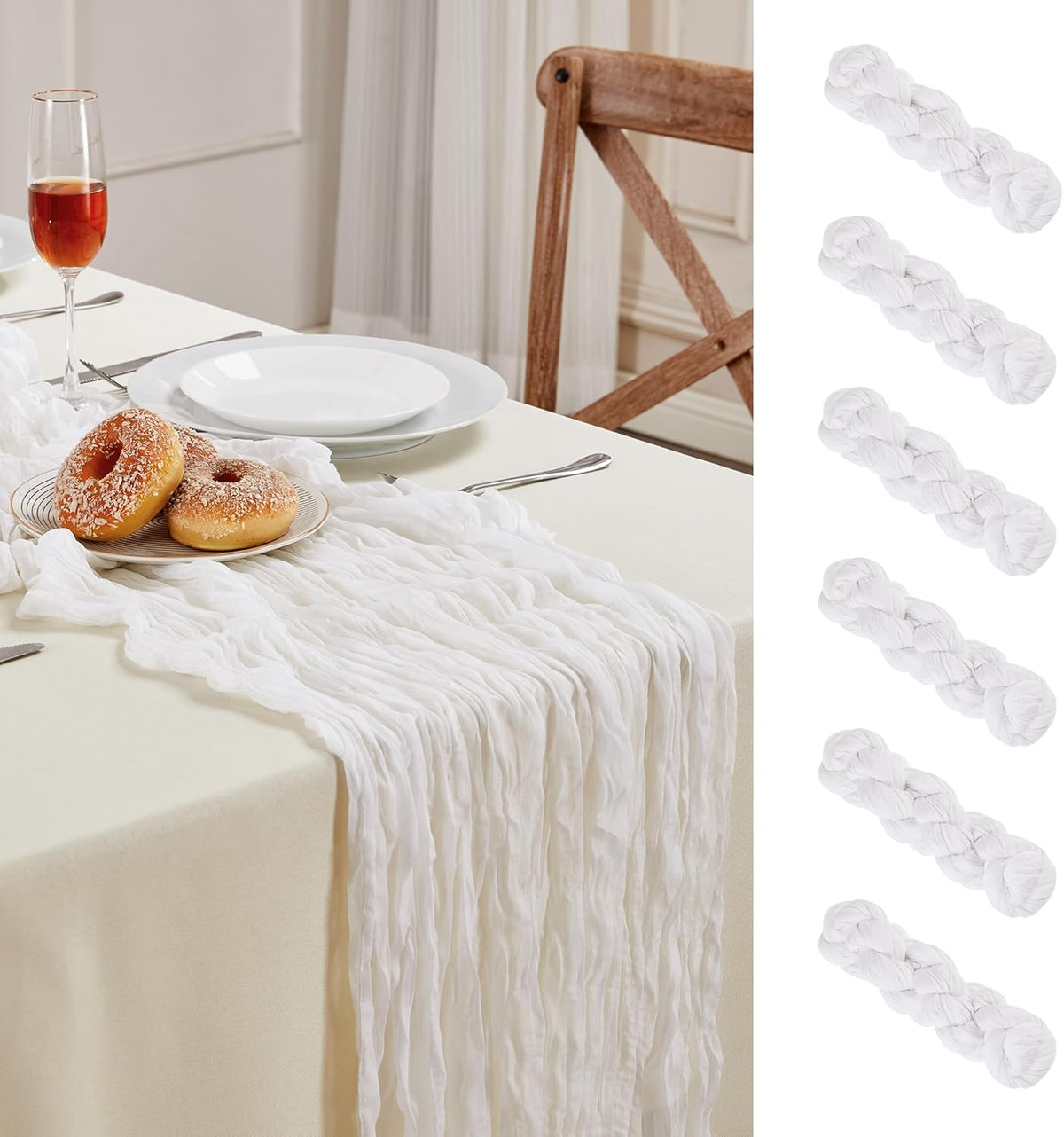 6 Pack White Cheesecloth Table Runner 10FT Long Boho Gauze Table Runner Rustic Sheer Runner for
