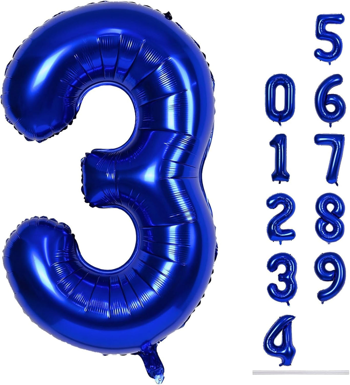 Navy Blue Number 3 Balloon, 40In Large Dark Blue Foil Number Balloons Set 0-9 for Women, Self