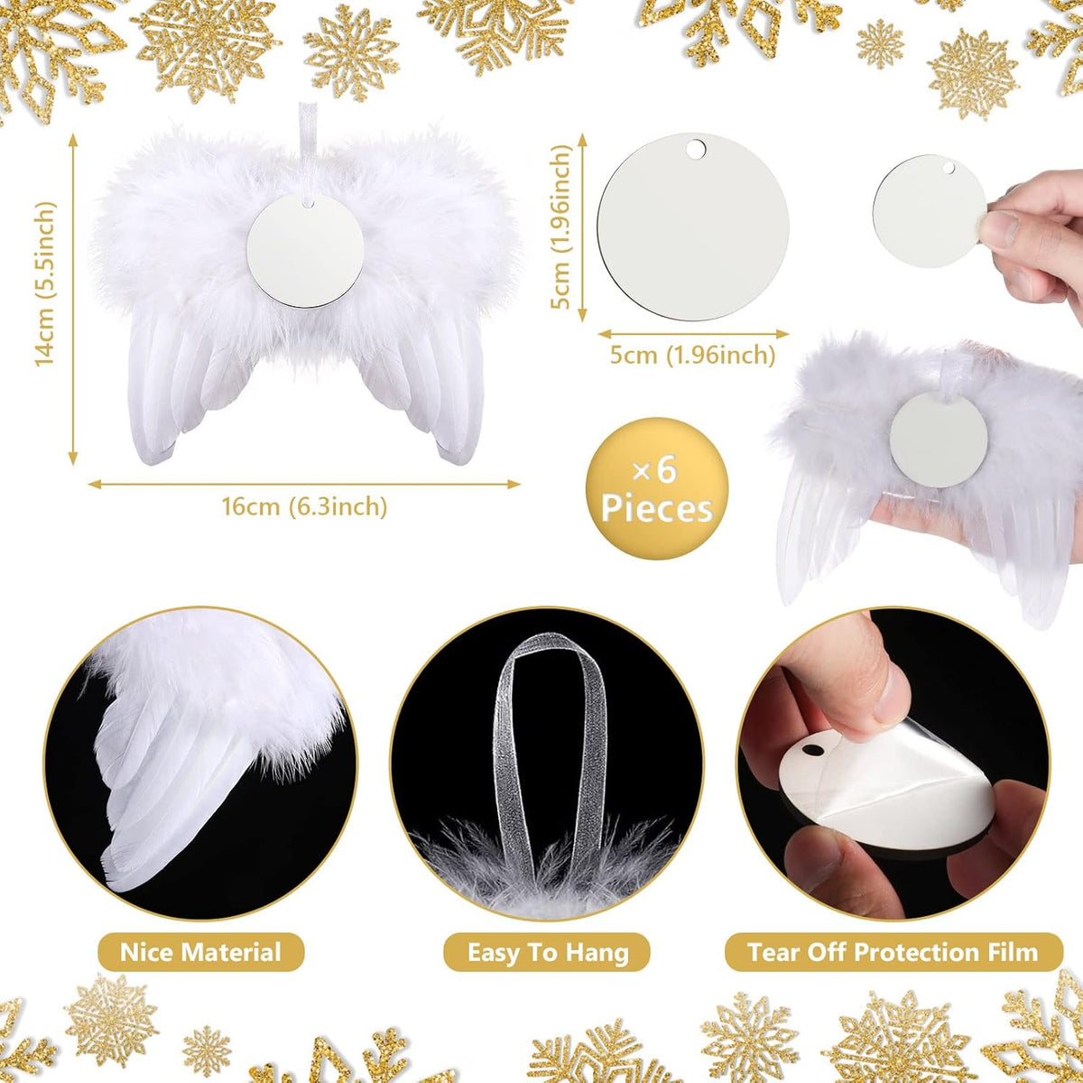 Personalized Photo Christmas Ornaments - Custom Christmas White Angel Wings Ornament Hanging