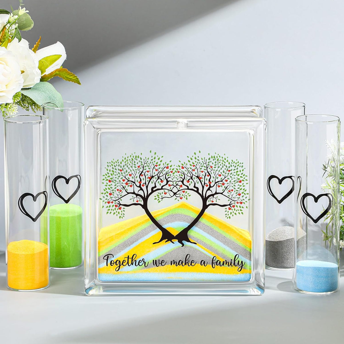 Wedding Unity Sand Set Include Vases Square Glass Jar Container 12 oz Sand for Blended Family
