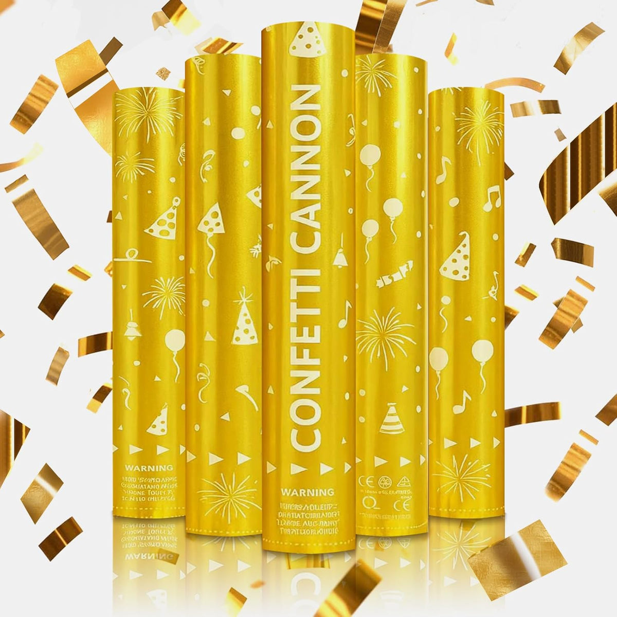 Gold Confetti Cannon Set of 5 | Long-Range Confetti Poppers for Birthdays, Graduations, Weddings