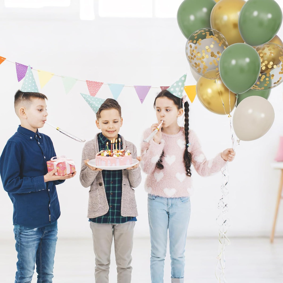 68Pcs Balloons Kit 12 Inch, Sage Green Balloon Sand White Metallic Gold Balloon Confetti with