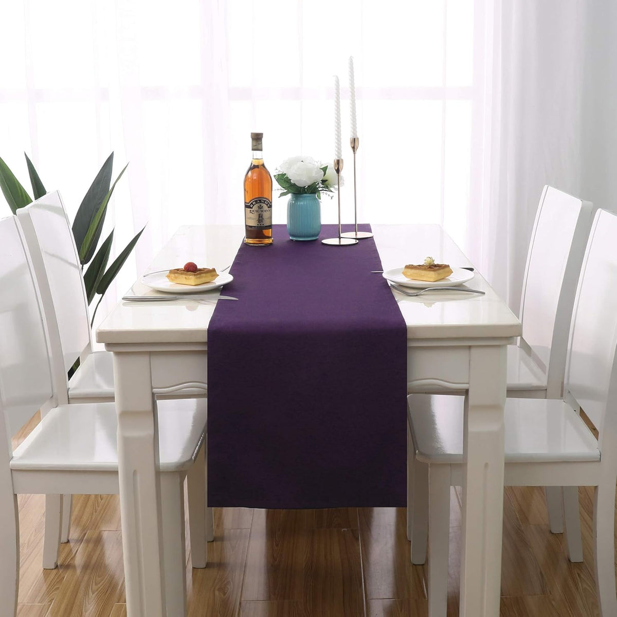 DUALIFE Plum Purple Table Runner for Wedding, Table Runners fit Rectange and Round Table