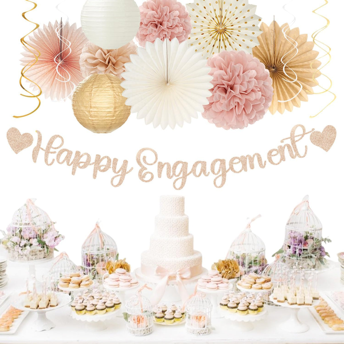 Champagne-Gold Fall Boho Happy-Engagement Party-Decorations - 21pcs Women She Said Yes Proposal