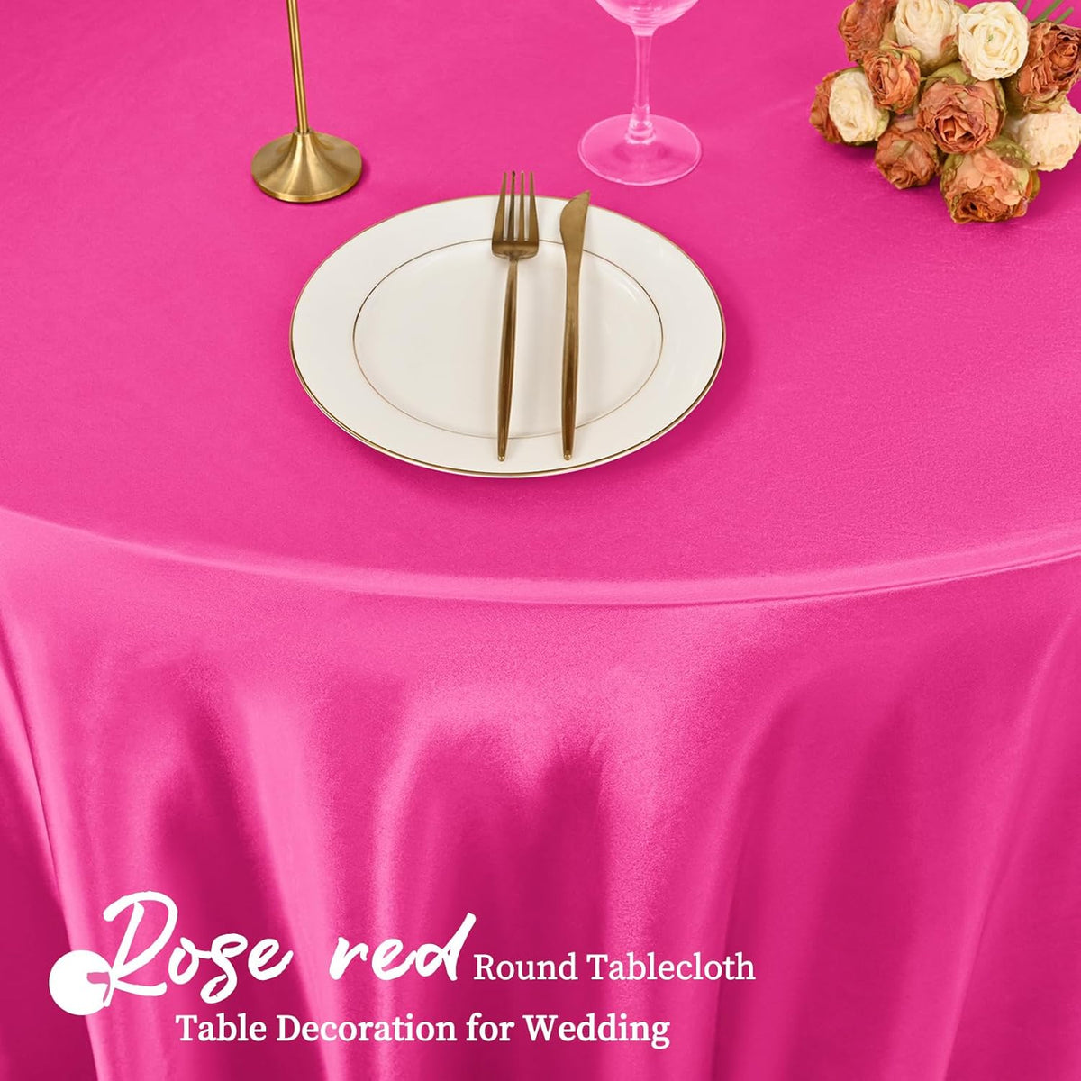 fani 12 Pack 120 Inch Hot Pink Satin Tablecloth - Silky Round Tablecloth Overlay Smooth Fabric