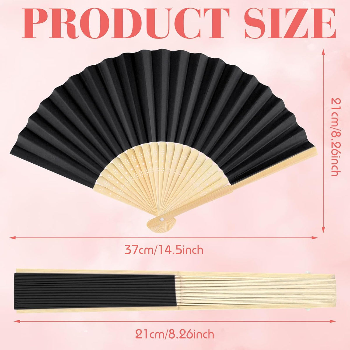 24 Pieces Black Hand Held Bamboo Folding Fans Paper Fans Handheld for Women Foldable Girls Wedding