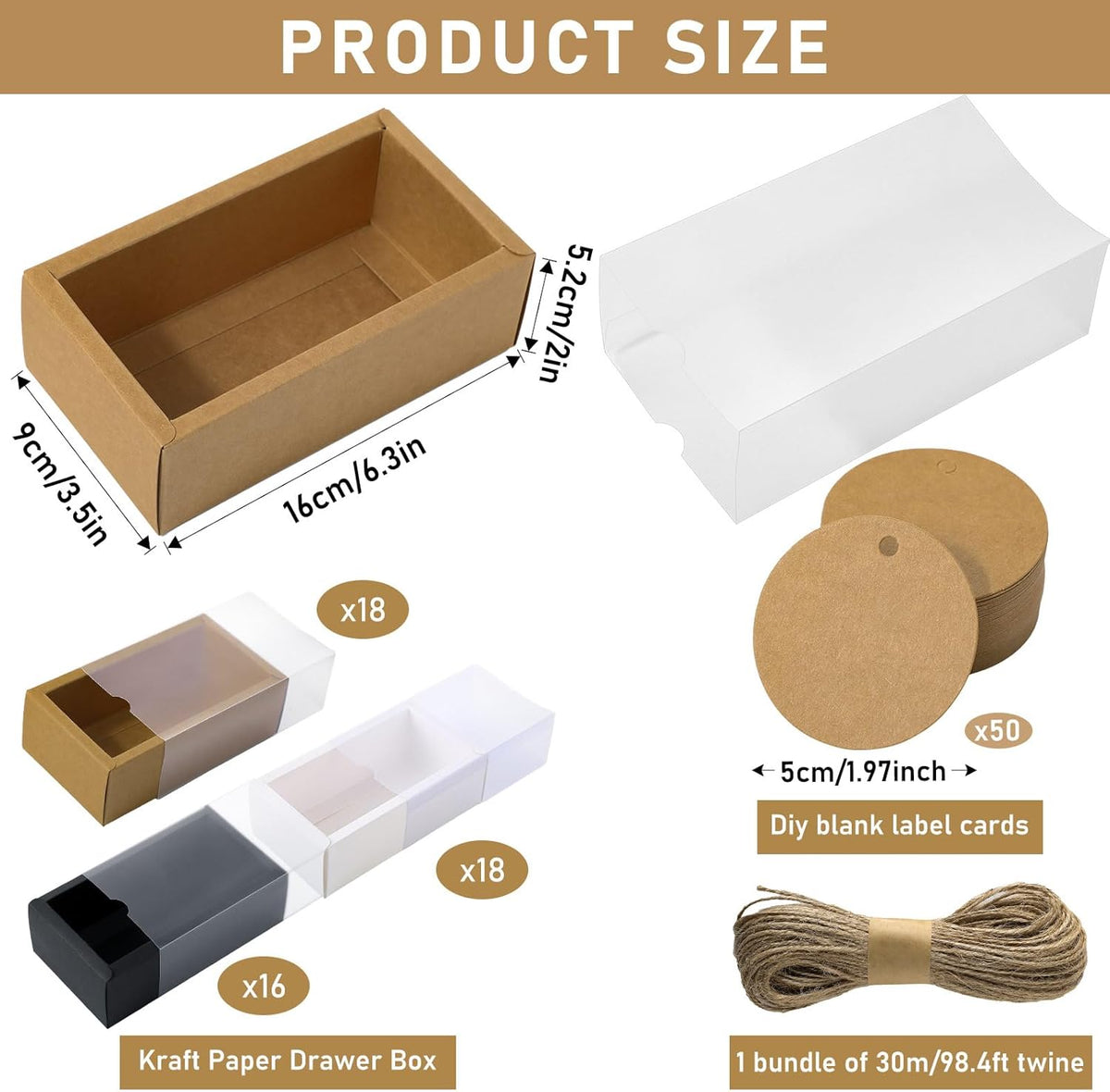 Roowest 50 Sets Kraft Soap Boxes Rectangle Packaging Box with Window Homemade Gift Box with Blank