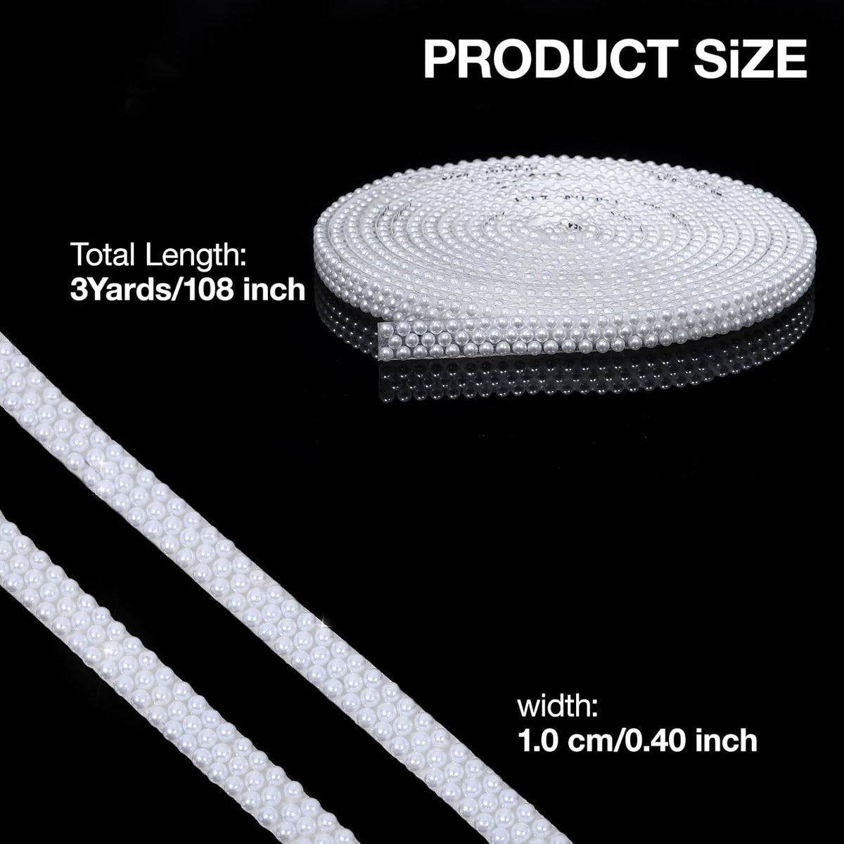 White Pearls Ribbon 3 Yards Self Adhesive Pearls Strips Diamond Ribbon Sticker Crystal Roll Glitter