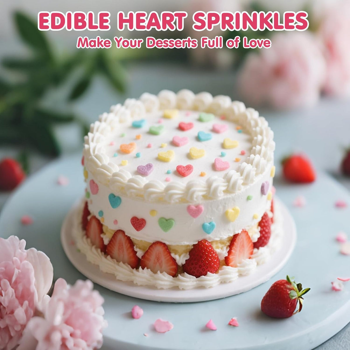 Edible Confetti Sprinkles,Colorful Heart-Shape Cake Decoration for Desserts,Rainbow Press