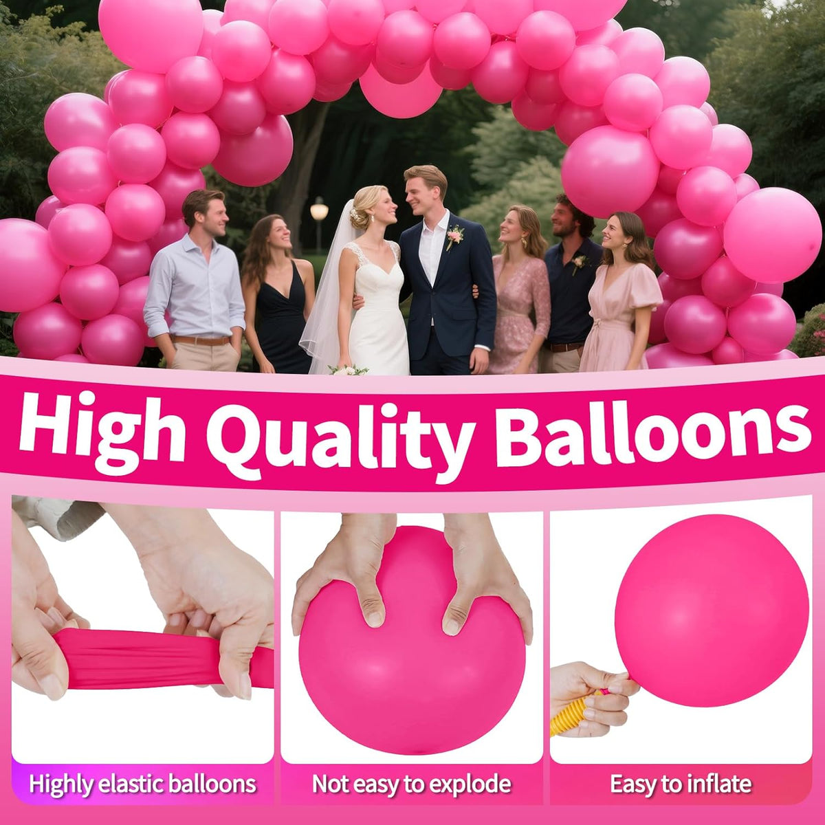 KAWKALSH Hot Pink Balloon 12 Inch, 110pcs Latex Party Balloons Helium Bright Color for Birthday