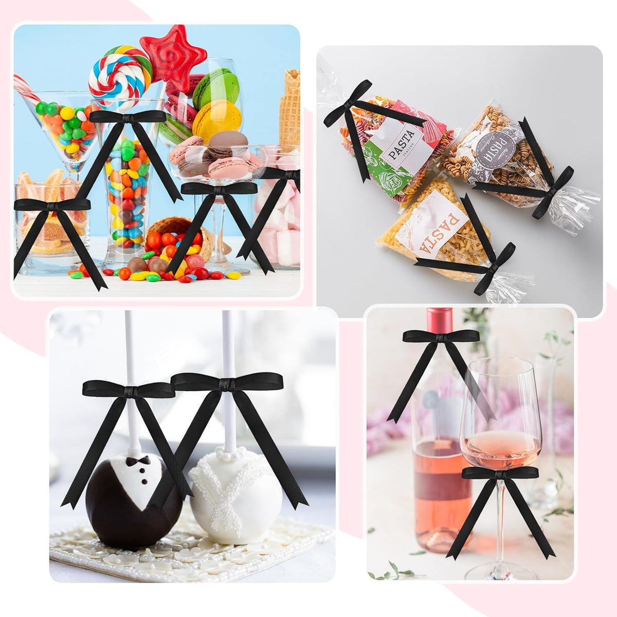 Riceshoot 50 Pcs Twist Tie Bows for Cake 3x4.5 Inch Satin Ribbon Bows for Gift Wrapping Treat Bags