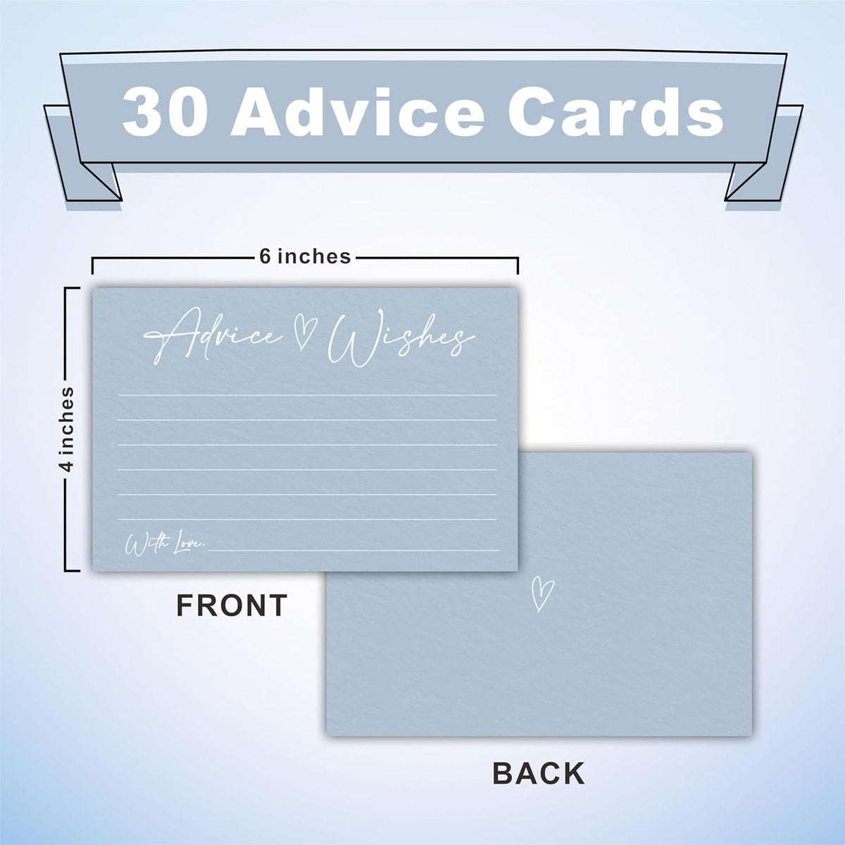 Advice And Wishes Cards, 30 Minimalism Blue Wishes Cards For Wedding, Bridal Shower, Advice And