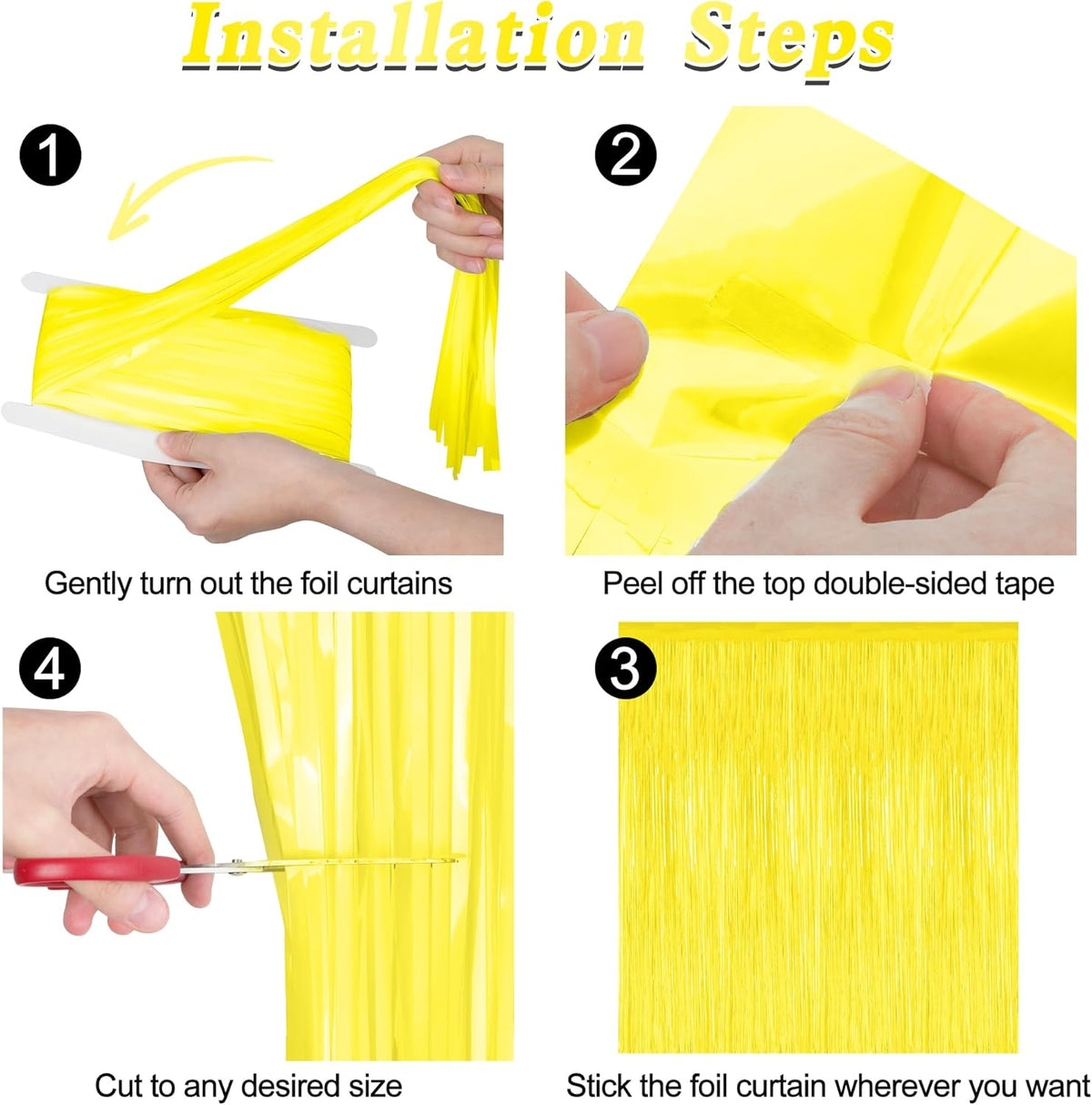 2 Pack Backdrop Curtains, 3.28 FT x 7.05 FT Yellow Color Tinsel Backdrop, Metallic Foil Backdrop
