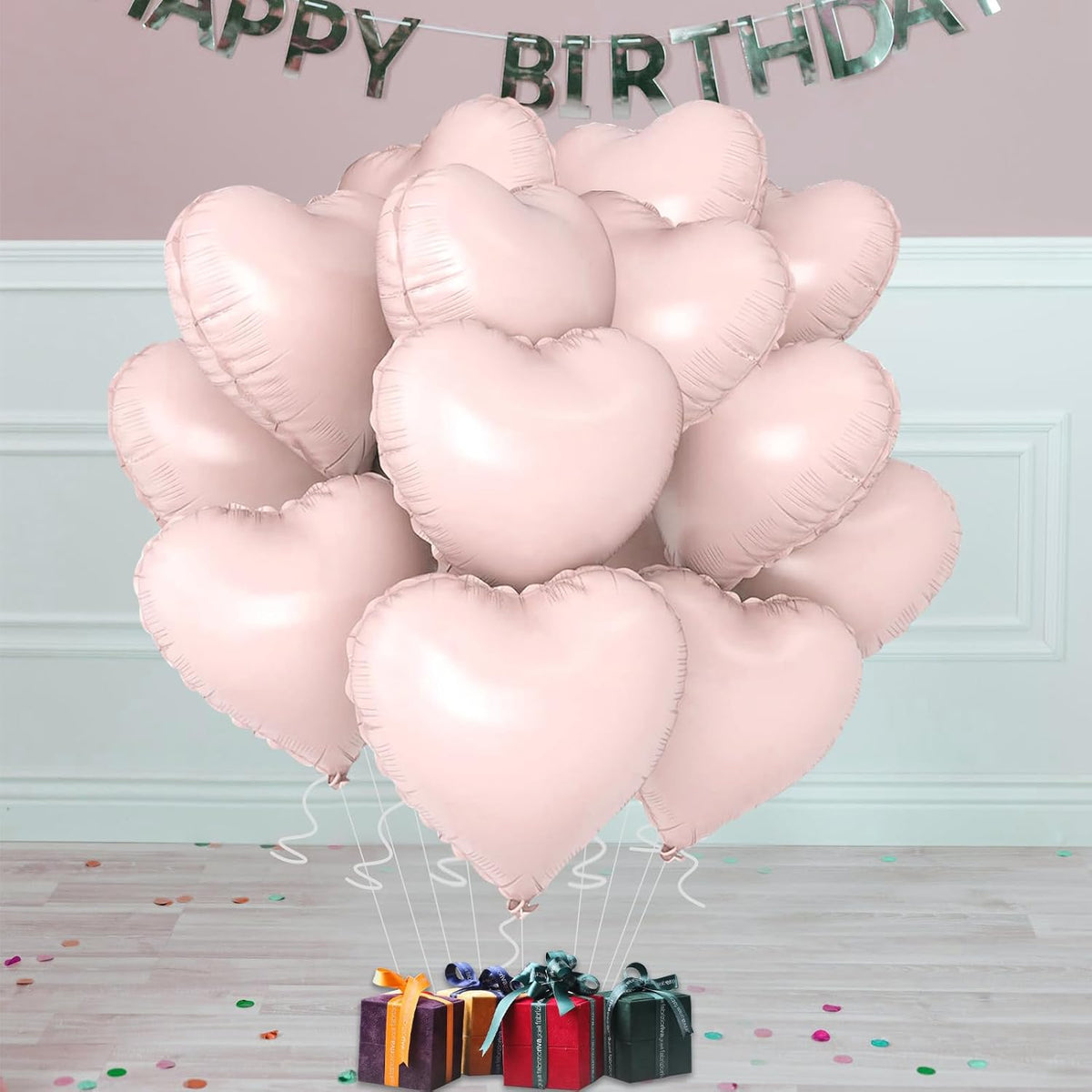 Pink Heart Ballloons,18 Inch Pastel Pink Foil Love Heart Shaped Balloons 12Pcs Baby Pink love