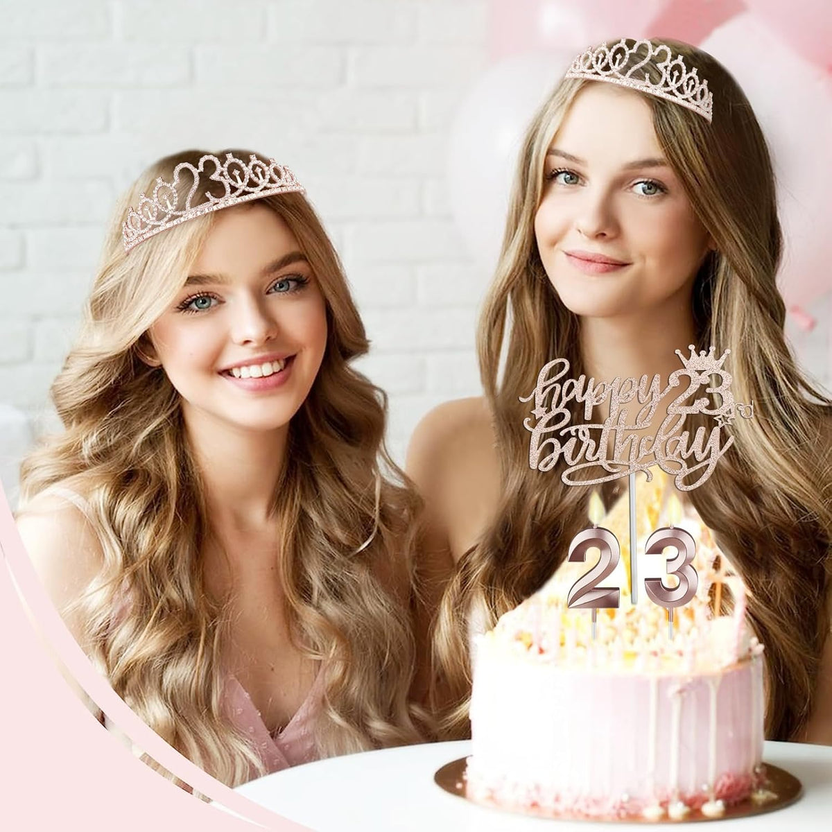 23 Birthday Decorations for Women Including Sash and Tiara, Cake Topper and Candles, 23rd Birthday