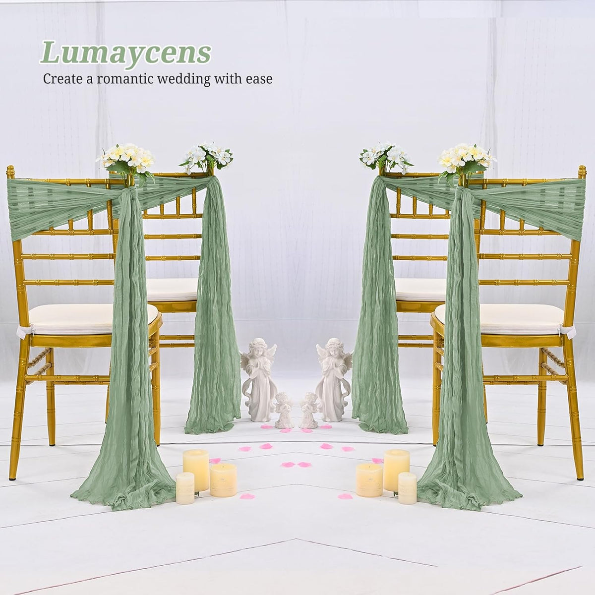 50 PCS Cheesecloth Chair Sashes Bows Wedding Aisle Decorations Chair Ribbon Ties Back Sash for