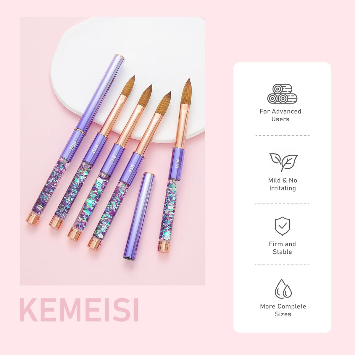 Acrylic Nail Brush Size #12, KEMEISI 100% Pure Kolinsky Nail Art Brushes Sturdy Handle Oval Shaped
