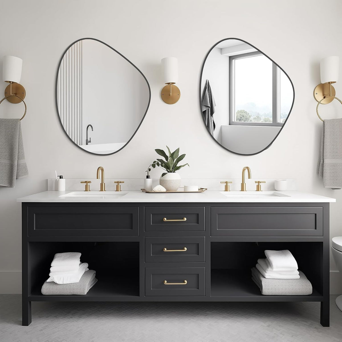 WallBeyond Asymmetrical Mirror, Irregular Wall Mirror for Bathroom, Abstract Wall Mirrors