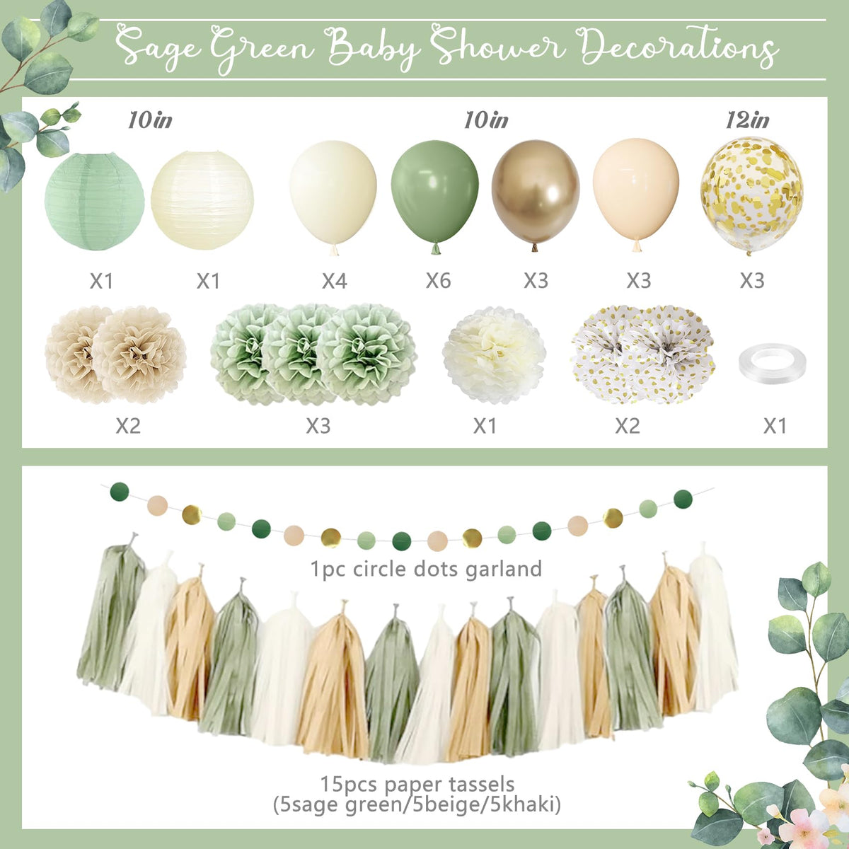 Amandir Sage Green Baby Shower Decorations Welcome Baby Banner