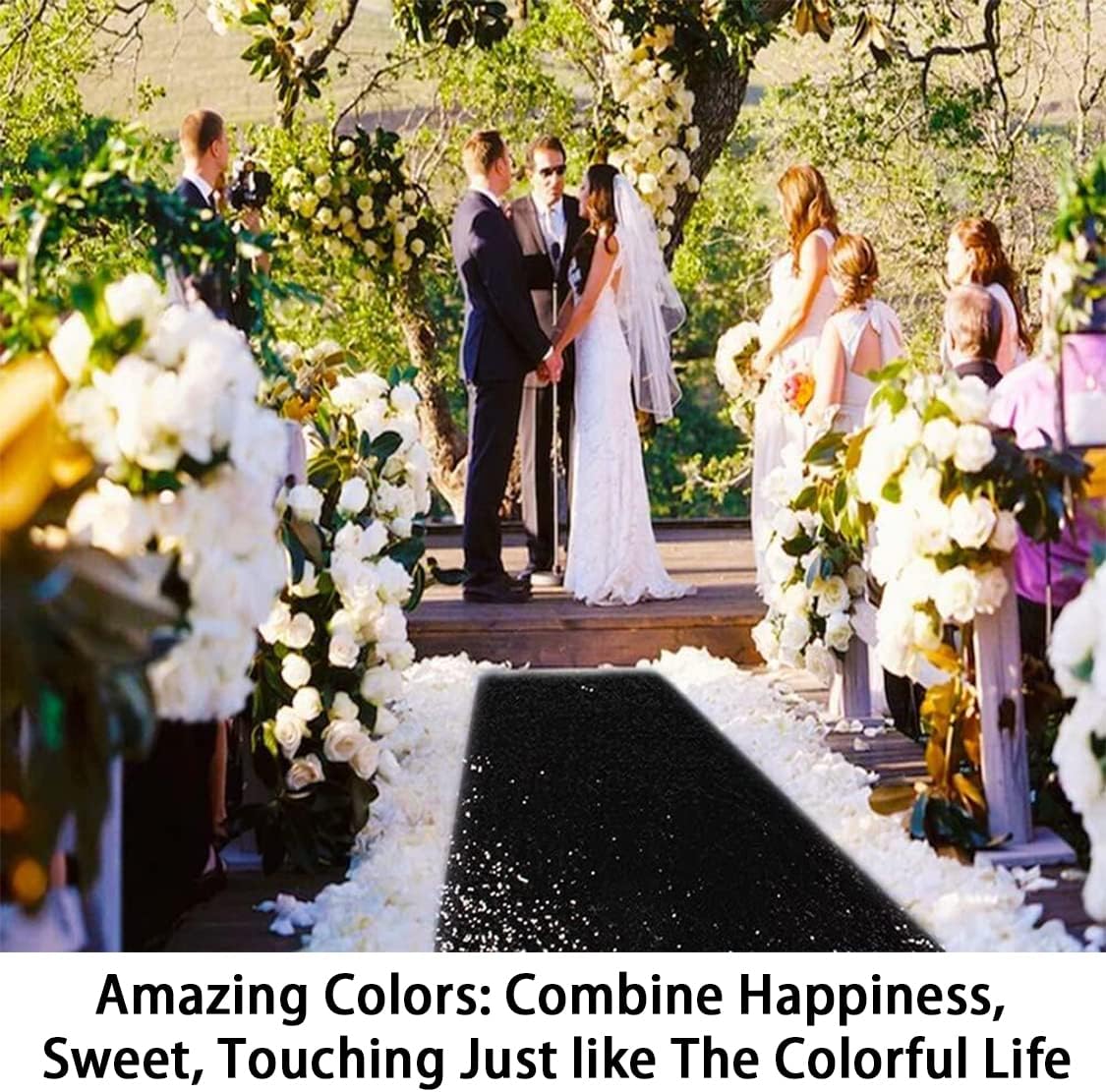 ShinyBeauty 4FT x 15FT Black Aisle Runner Tape | Shimmer Fabric Wedding Floor Runners with Glitter