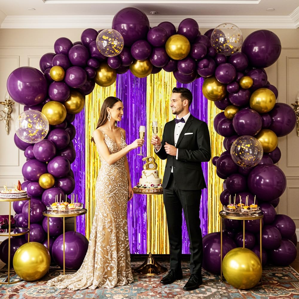 BEISHIDA 2Pcs Purple Gold Door Streamers Congrats Grade 2025 Decoration Backdrop Foil Fringe Tinsel