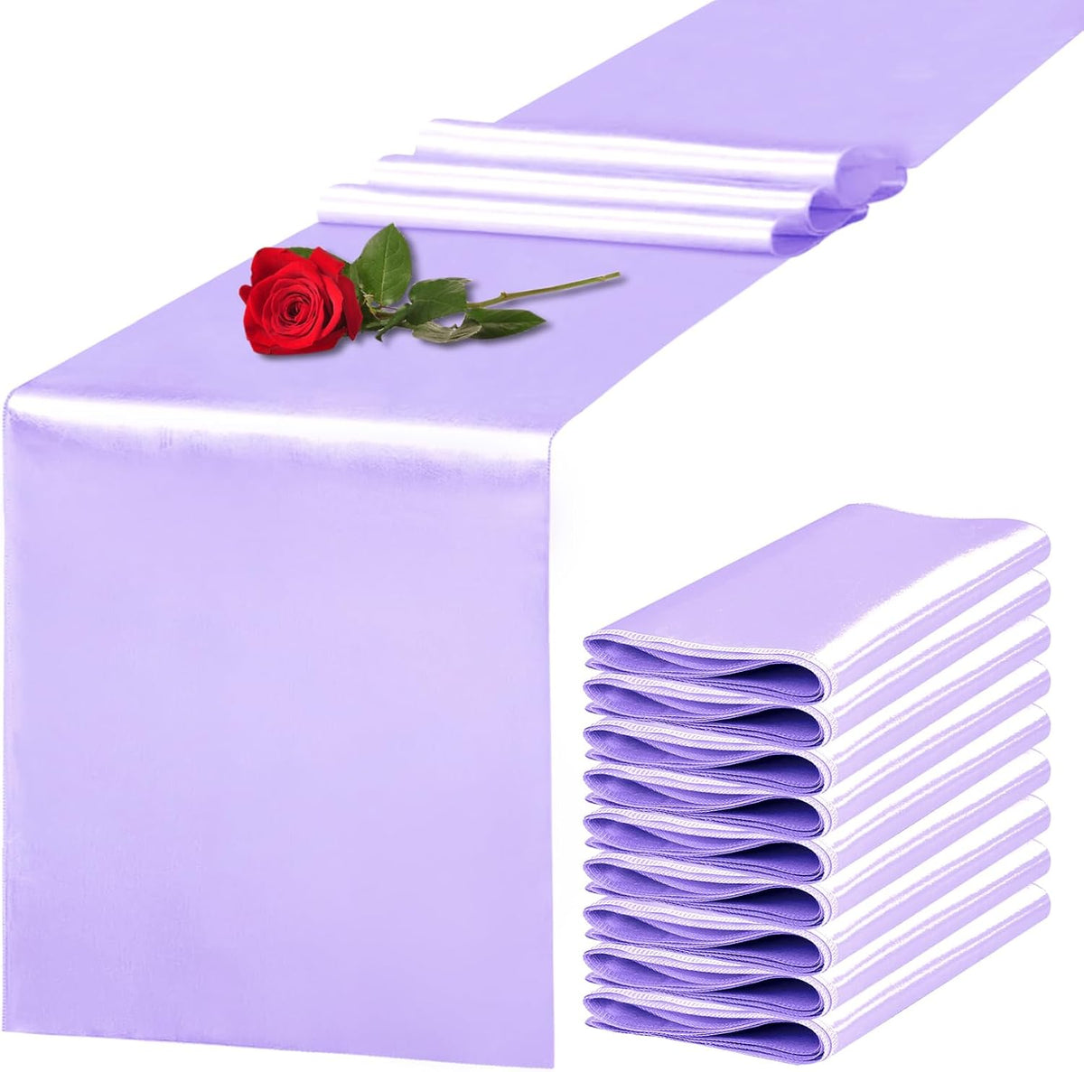 10 Pack Satin Table Runner 12 x 108 Inch Long Lavender Silk Table Runner for Wedding Party Banquet