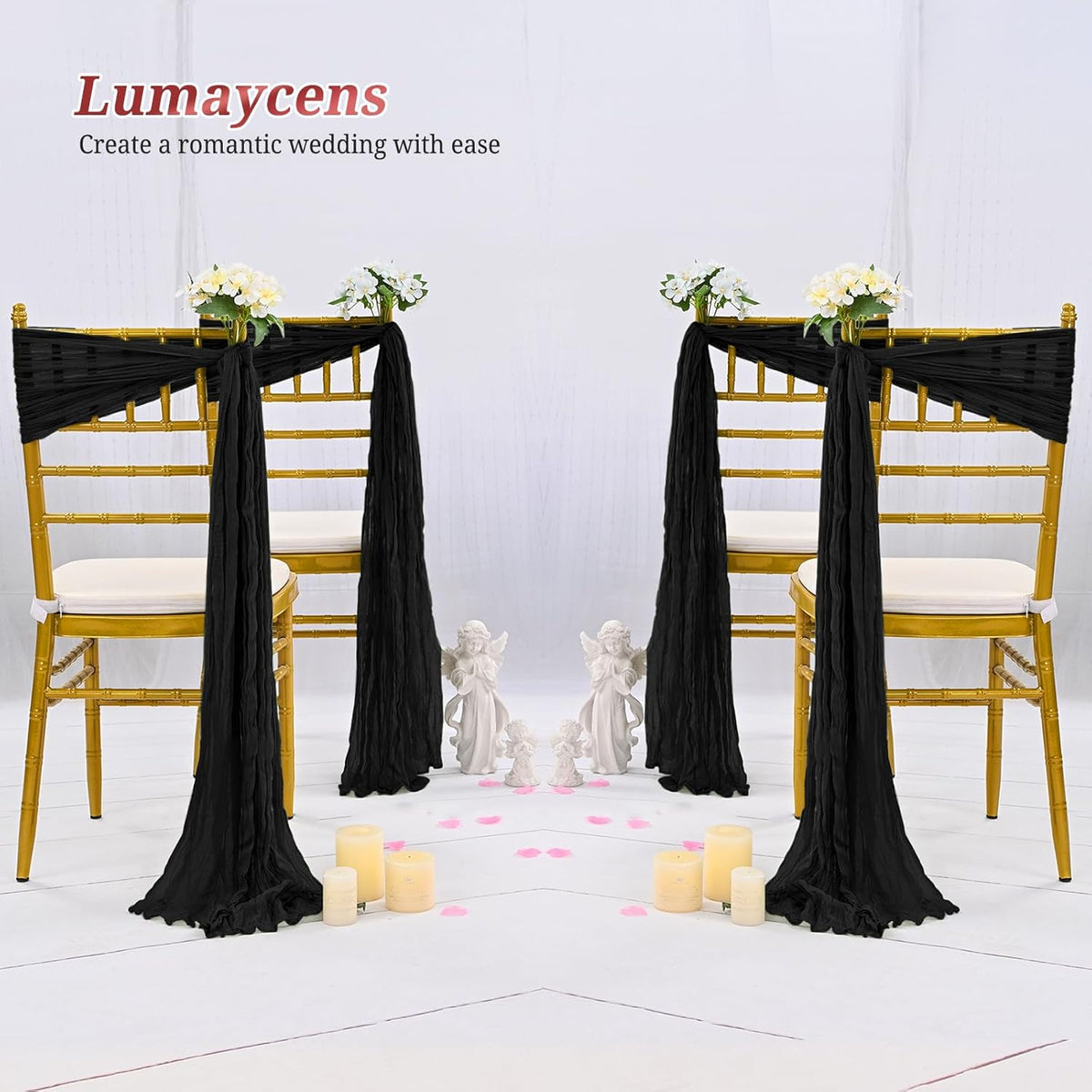 50 PCS Cheesecloth Chair Sashes Bows Wedding Aisle Decorations Chair Ribbon Ties Back Sash for