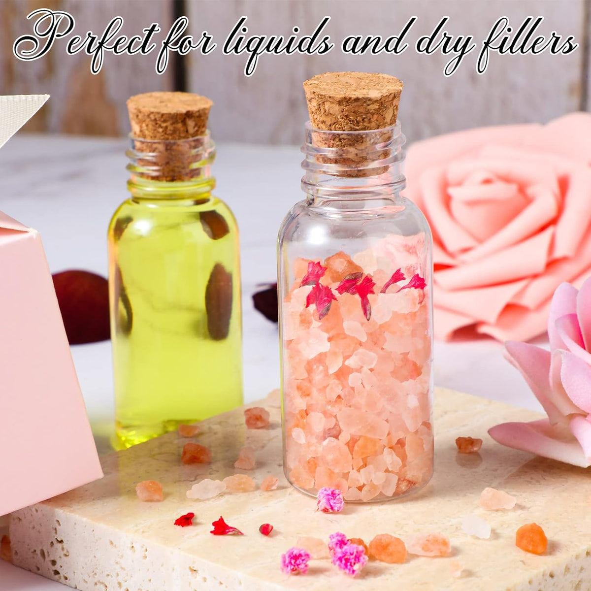 Sabary 100 Pack 1oz Plastic Potion Bottles with Cork Stoppers Mini Sand Art Bottles Tiny Cork Vial