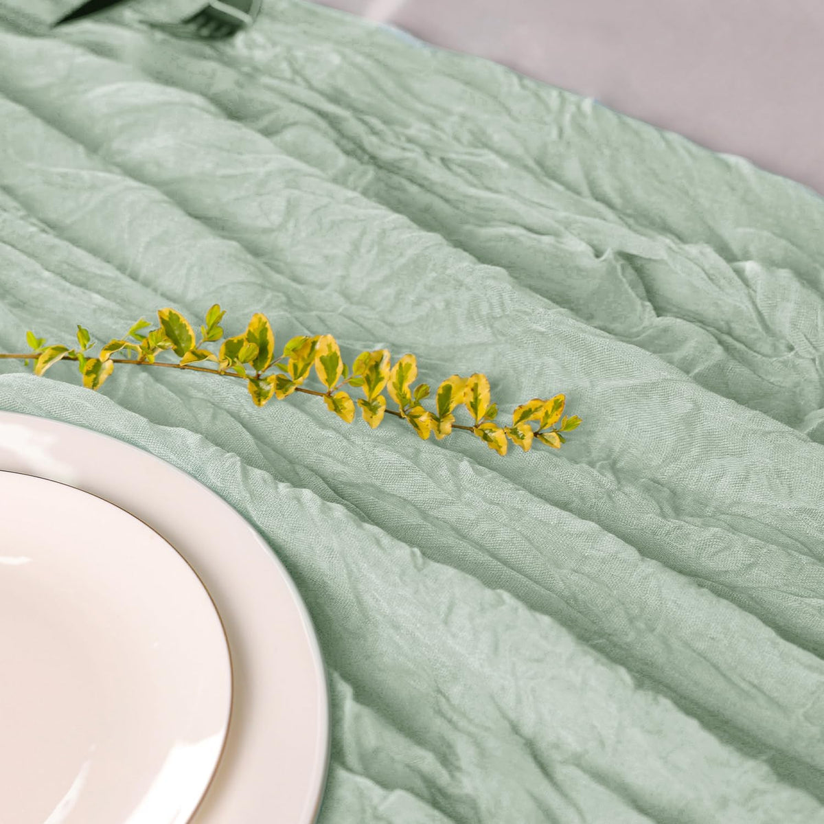 Hahuho Sage Green Cheesecloth Table Runner 10ft, Gauze Boho Rustic Table Runners for Wedding