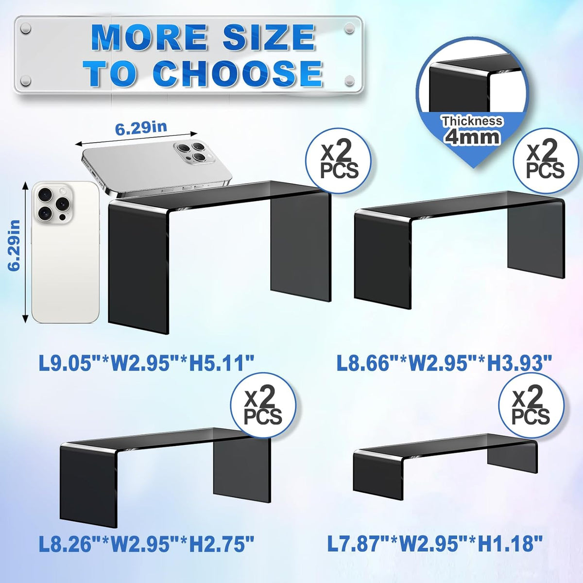 Aheroi Acrylic Risers, 8 Pcs 2 Set(7”L~8”L~9”L) Display Risers, Black Arylic Display Stands Acrylic
