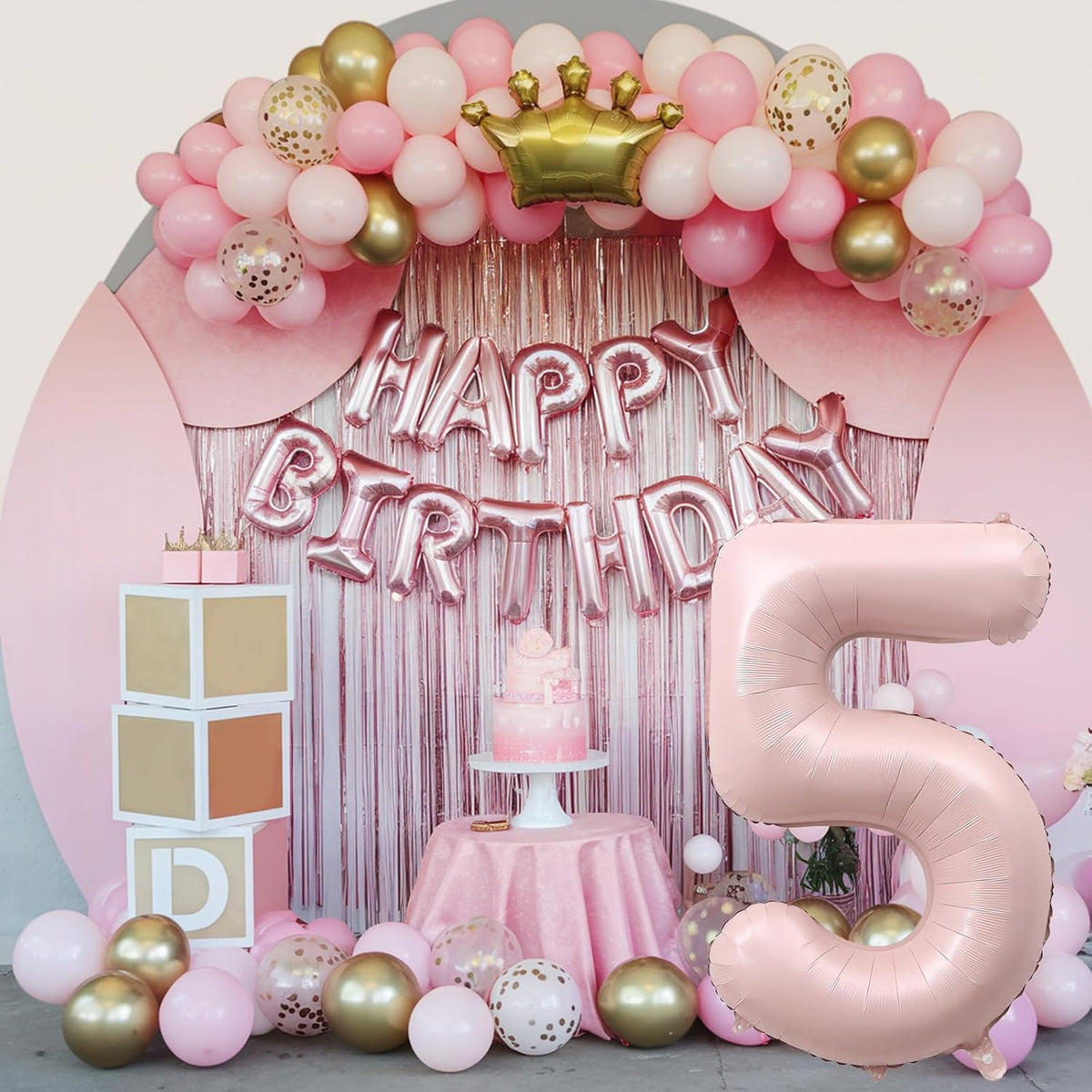 Light Pink Number Balloon 5, 40 Inch Large Self Inflating 5 Foil Number Balloons 0-9, Blush Pastel
