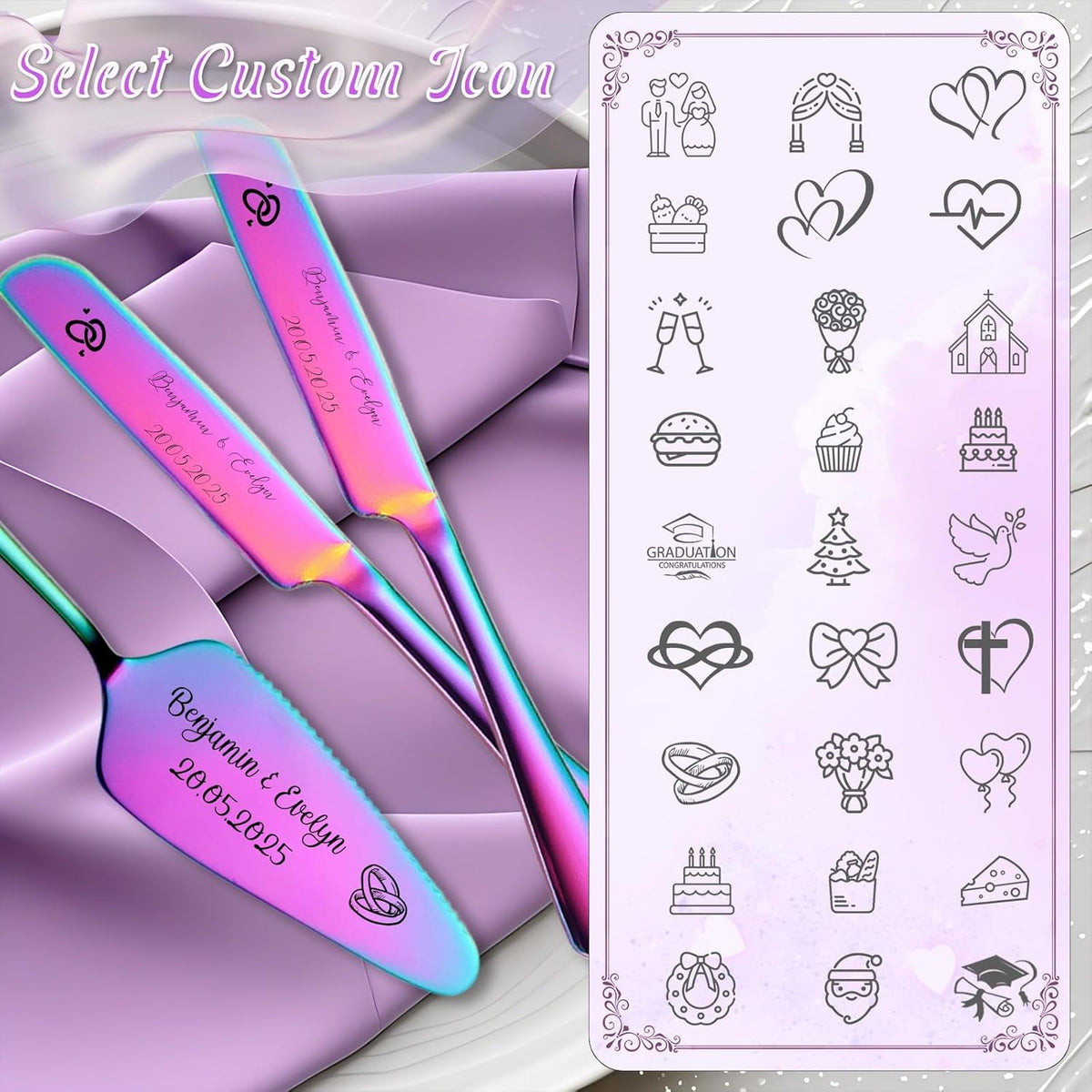 Custom Wedding Cake Knife and Server Set,Personalised Cake Serving Kit,Engraved Cake Cutting Set