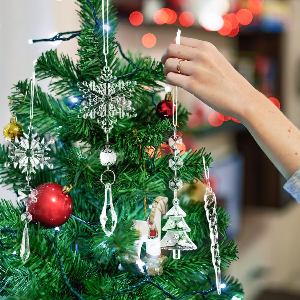 Lanpn 26PCS Christmas Ornaments Crystal Christmas Tree Decoration, Hanging Clear Acrylic Snowflake