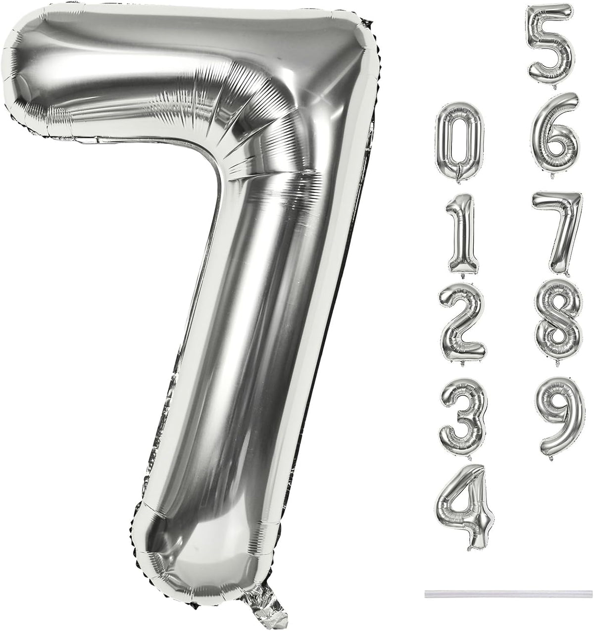 40'' Silver Number 7 Balloons, Self Inflating Foil Number Balloons Set 0-9 for Women Men, Large