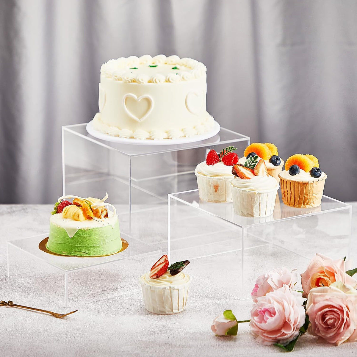 Leinuosen 7 Pcs Large Buffet Risers Set 6" to 12" Acrylic Display Box Catering Dessert Table Riser