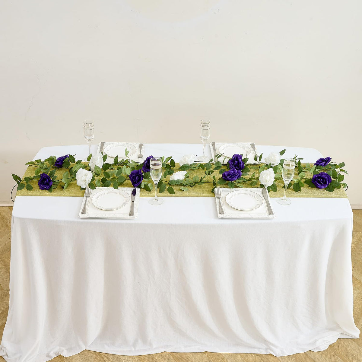 Carlita's Blooms Artificial Rose Garlands Purple Rose Vines Leaves Banners Hanging Floral Garland