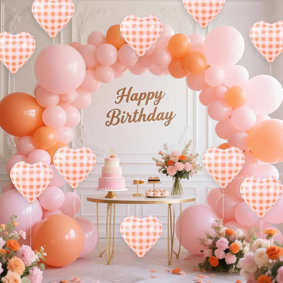 Red White Checkered Heart Balloons,12Pcs 18Inch Red Grid Heart Shaped Foil Helium Polyester Film
